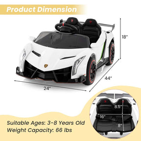 12V Licensed Lamborghini 4WD Kids Ride On Sports Car, Electric Vehicle with Remote Control, 3 Speeds, Hydraulic Doors, LED Lights & Music