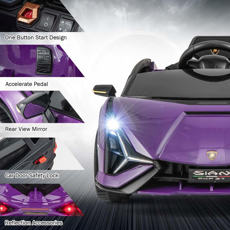 12V Licensed Lamborghini Sian FKP 37 Kids Ride-On Car with Remote, Electric Toy Roadster Carbon Fiber Textured for Toddler
