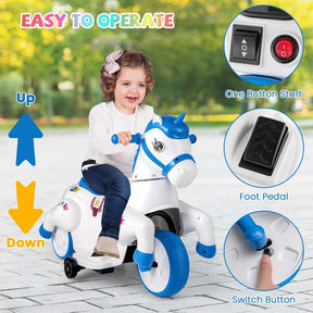 12V Unicorn Ride on Toy with Training Wheels & Horse Riding Mode, 3-Wheeler Battery Powered Motorized Electric Ride on Pony Toy Car for Kids