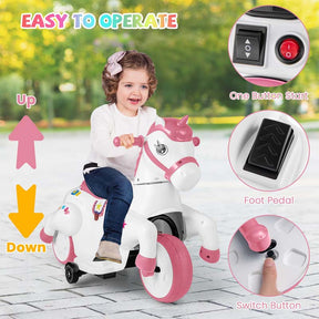 12V Unicorn Ride on Toy with Training Wheels & Horse Riding Mode, 3-Wheeler Battery Powered Motorized Electric Ride on Pony Toy Car for Kids