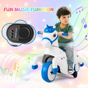 12V Unicorn Ride on Toy with Training Wheels & Horse Riding Mode, 3-Wheeler Battery Powered Motorized Electric Ride on Pony Toy Car for Kids
