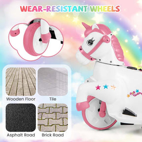 12V Unicorn Ride on Toy with Training Wheels & Horse Riding Mode, 3-Wheeler Battery Powered Motorized Electric Ride on Pony Toy Car for Kids