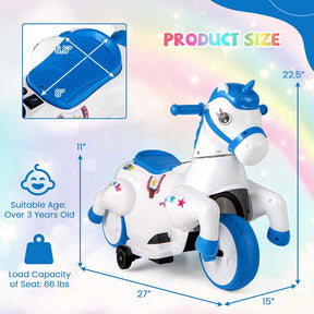 12V Unicorn Ride on Toy with Training Wheels & Horse Riding Mode, 3-Wheeler Battery Powered Motorized Electric Ride on Pony Toy Car for Kids