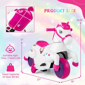 12V Unicorn Ride on Toy with Training Wheels & Horse Riding Mode, 3-Wheeler Battery Powered Motorized Electric Ride on Pony Toy Car for Kids