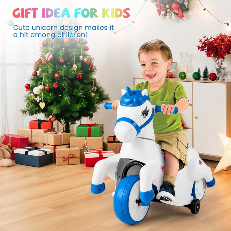 12V Unicorn Ride on Toy with Training Wheels & Horse Riding Mode, 3-Wheeler Battery Powered Motorized Electric Ride on Pony Toy Car for Kids