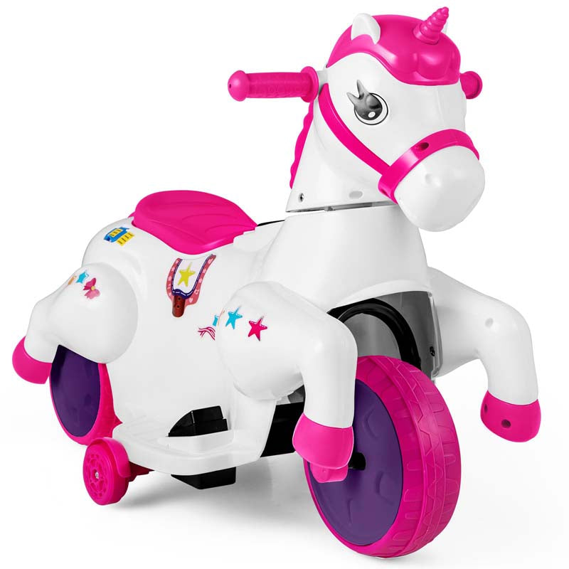 12V Unicorn Ride on Toy with Training Wheels & Horse Riding Mode, 3-Wheeler Battery Powered Motorized Electric Ride on Pony Toy Car for Kids