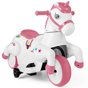 12V Unicorn Ride on Toy with Training Wheels & Horse Riding Mode, 3-Wheeler Battery Powered Motorized Electric Ride on Pony Toy Car for Kids