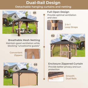 12 x 12 FT Outdoor Patio Hardtop Gazebo with Galvanized Steel Double-Roof & Aluminum Frame, Netting and Curtains