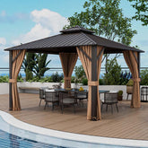 12 x 12 FT Outdoor Patio Hardtop Gazebo with Galvanized Steel Double-Roof & Aluminum Frame, Netting and Curtains