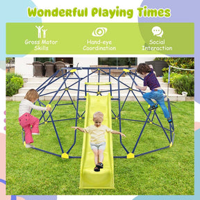13.3 FT Geometric Climbing Dome Jungle Gym with Extended Wavy Slide & 2 Platforms, Heavy-Duty Steel Outdoor Climber for Kids Playground