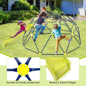 13.3 FT Geometric Climbing Dome Jungle Gym with Extended Wavy Slide & 2 Platforms, Heavy-Duty Steel Outdoor Climber for Kids Playground