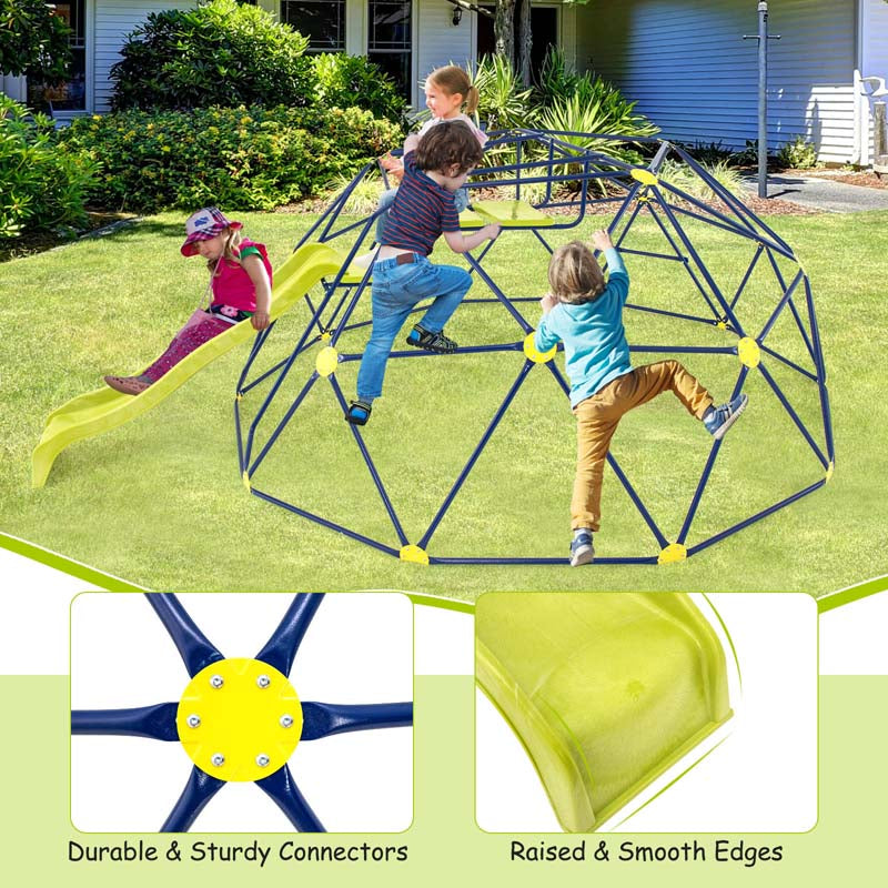 13.3 FT Geometric Climbing Dome Jungle Gym with Extended Wavy Slide & 2 Platforms, Heavy-Duty Steel Outdoor Climber for Kids Playground