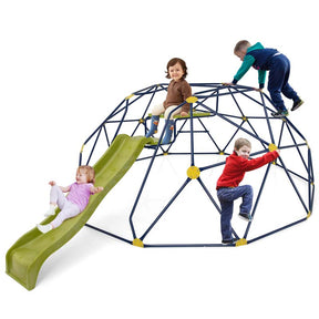 13.3 FT Geometric Climbing Dome Jungle Gym with Extended Wavy Slide & 2 Platforms, Heavy-Duty Steel Outdoor Climber for Kids Playground