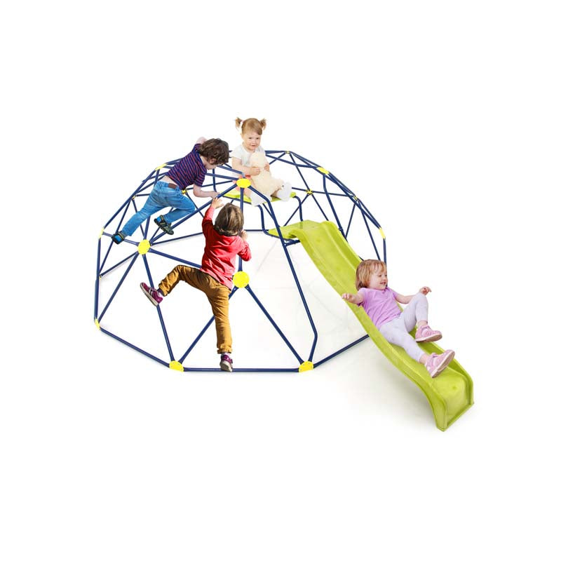 13.3 FT Geometric Climbing Dome Jungle Gym with Extended Wavy Slide & 2 Platforms, Heavy-Duty Steel Outdoor Climber for Kids Playground
