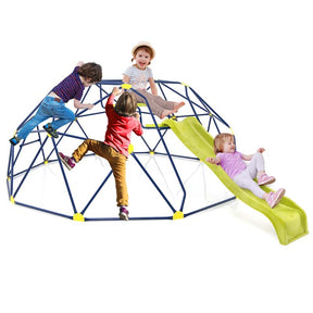 13.3 FT Geometric Climbing Dome Jungle Gym with Extended Wavy Slide & 2 Platforms, Heavy-Duty Steel Outdoor Climber for Kids Playground
