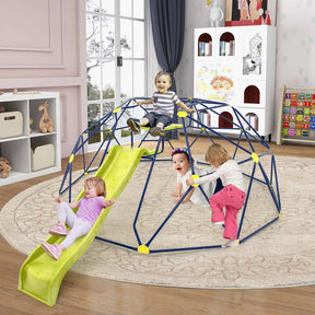 13.3 FT Geometric Climbing Dome Jungle Gym with Extended Wavy Slide & 2 Platforms, Heavy-Duty Steel Outdoor Climber for Kids Playground