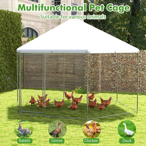 13FT Large Metal Chicken Run, Hexagon Chicken Coop Walk-in Poultry Cage with Waterproof Cover & Lockable Door for Outdoor Backyard Farm