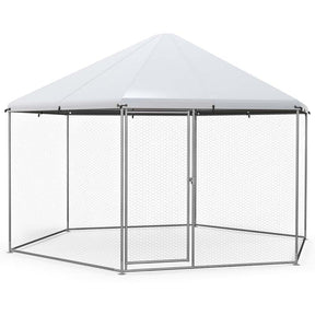 13FT Large Metal Chicken Run, Hexagon Chicken Coop Walk-in Poultry Cage with Waterproof Cover & Lockable Door for Outdoor Backyard Farm