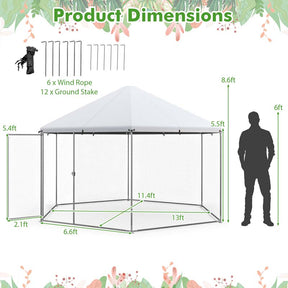 13FT Large Metal Chicken Run, Hexagon Chicken Coop Walk-in Poultry Cage with Waterproof Cover & Lockable Door for Outdoor Backyard Farm