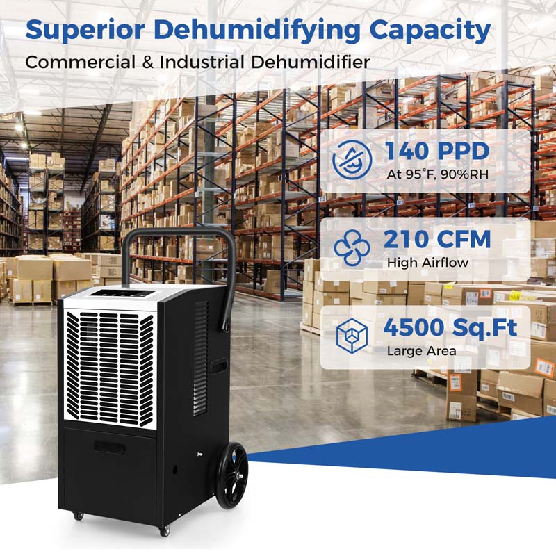 140 Pints 4500 Sq.Ft Crawl Space Dehumidifier with Pump & Drain Hose, Portable Industrial Commercial Dehumidifier for Basement Warehouse