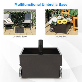 170 lbs 2-in-1 Patio Fillable Umbrella Base, Heavy Duty Umbrella Stand with Wheels, Planter Box & Drainage Hole for Patio Garden Poolside