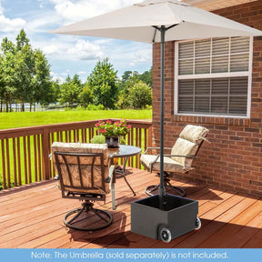 170 lbs 2-in-1 Patio Fillable Umbrella Base, Heavy Duty Umbrella Stand with Wheels, Planter Box & Drainage Hole for Patio Garden Poolside
