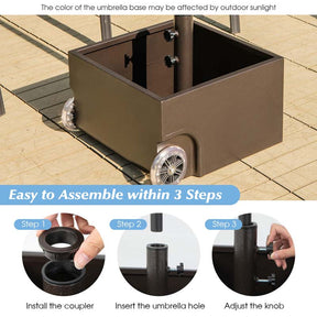 170 lbs 2-in-1 Patio Fillable Umbrella Base, Heavy Duty Umbrella Stand with Wheels, Planter Box & Drainage Hole for Patio Garden Poolside