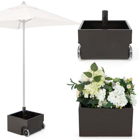 170 lbs 2-in-1 Patio Fillable Umbrella Base, Heavy Duty Umbrella Stand with Wheels, Planter Box & Drainage Hole for Patio Garden Poolside