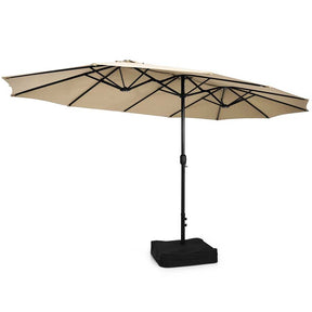 15FT Double Sided Patio Umbrella with Cross Base & Crank, Extra Large Steel Outdoor Market Umbrella UV Protection for Backyard, Poolside