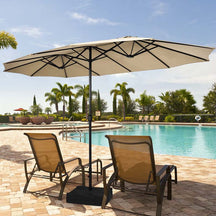 15FT Double Sided Patio Umbrella with Cross Base & Crank, Extra Large Steel Outdoor Market Umbrella UV Protection for Backyard, Poolside