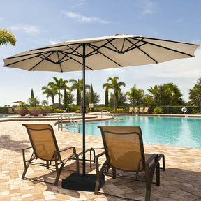 15FT Double Sided Patio Umbrella with Cross Base & Crank, Extra Large Steel Outdoor Market Umbrella UV Protection for Backyard, Poolside
