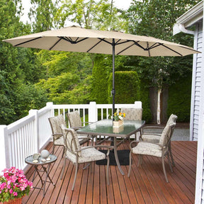 15FT Double Sided Patio Umbrella with Cross Base & Crank, Extra Large Steel Outdoor Market Umbrella UV Protection for Backyard, Poolside