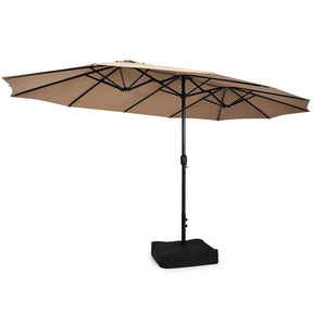 15FT Double Sided Patio Umbrella with Cross Base & Crank, Extra Large Steel Outdoor Market Umbrella UV Protection for Backyard, Poolside