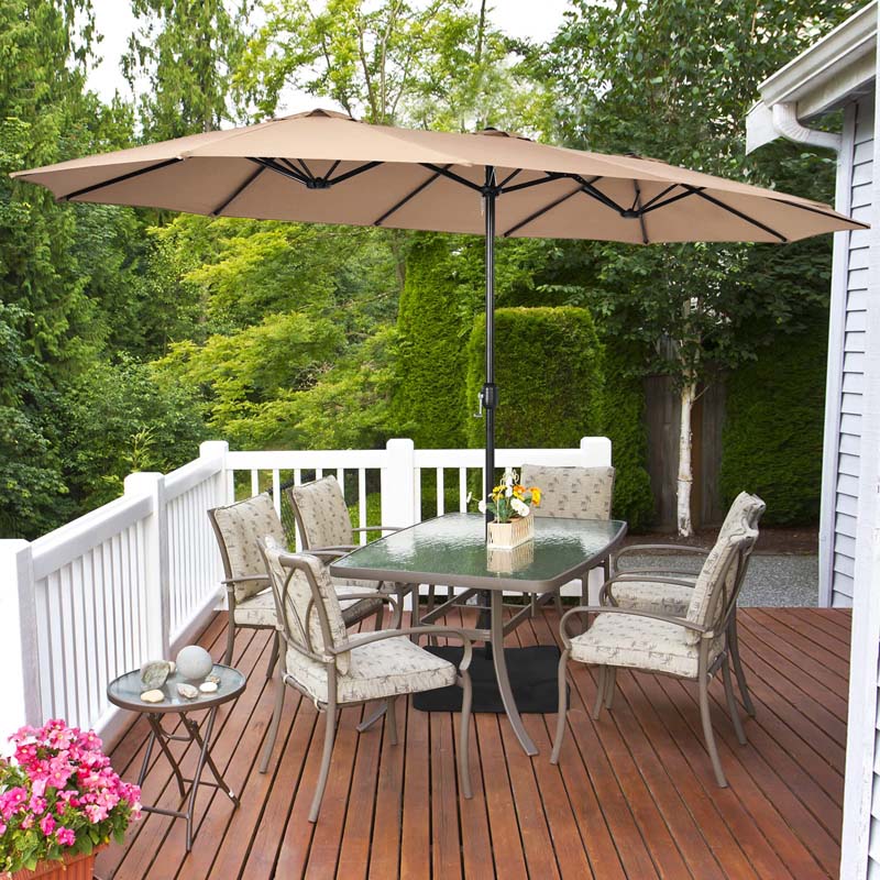 15FT Double Sided Patio Umbrella with Cross Base & Crank, Extra Large Steel Outdoor Market Umbrella UV Protection for Backyard, Poolside