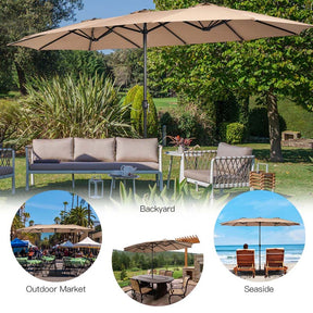 15FT Double Sided Patio Umbrella with Cross Base & Crank, Extra Large Steel Outdoor Market Umbrella UV Protection for Backyard, Poolside