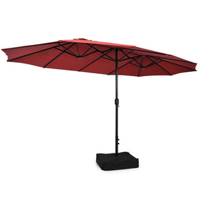 15FT Double Sided Patio Umbrella with Cross Base & Crank, Extra Large Steel Outdoor Market Umbrella UV Protection for Backyard, Poolside
