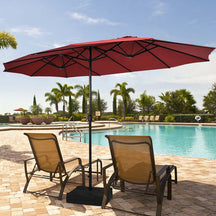 15FT Double Sided Patio Umbrella with Cross Base & Crank, Extra Large Steel Outdoor Market Umbrella UV Protection for Backyard, Poolside