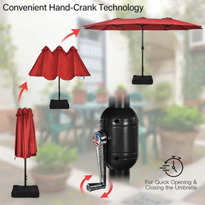 15FT Double Sided Patio Umbrella with Cross Base & Crank, Extra Large Steel Outdoor Market Umbrella UV Protection for Backyard, Poolside