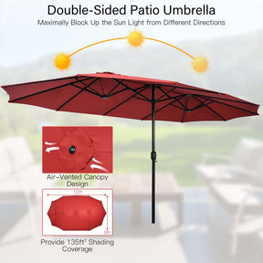 15FT Double Sided Patio Umbrella with Cross Base & Crank, Extra Large Steel Outdoor Market Umbrella UV Protection for Backyard, Poolside