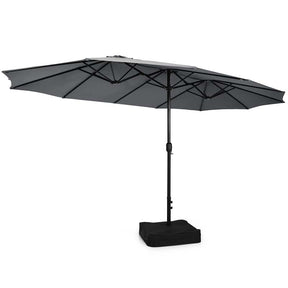 15FT Double Sided Patio Umbrella with Cross Base & Crank, Extra Large Steel Outdoor Market Umbrella UV Protection for Backyard, Poolside