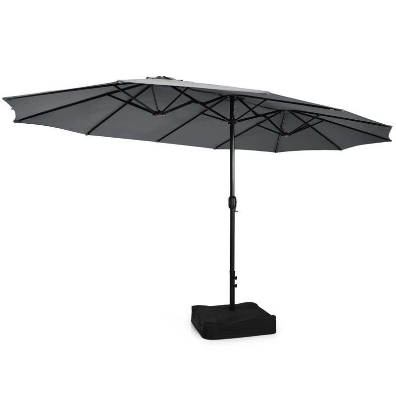 15FT Double Sided Patio Umbrella with Cross Base & Crank, Extra Large Steel Outdoor Market Umbrella UV Protection for Backyard, Poolside