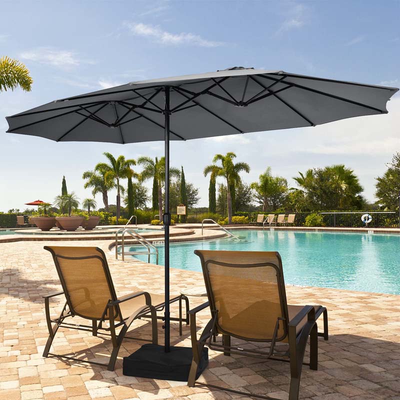 15FT Double Sided Patio Umbrella with Cross Base & Crank, Extra Large Steel Outdoor Market Umbrella UV Protection for Backyard, Poolside