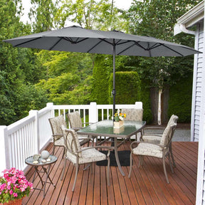 15FT Double Sided Patio Umbrella with Cross Base & Crank, Extra Large Steel Outdoor Market Umbrella UV Protection for Backyard, Poolside