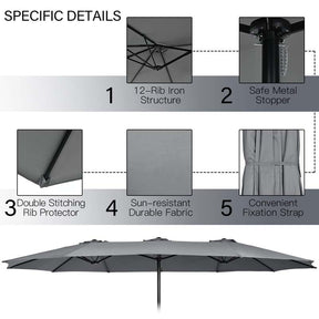 15FT Double Sided Patio Umbrella with Cross Base & Crank, Extra Large Steel Outdoor Market Umbrella UV Protection for Backyard, Poolside