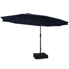 15FT Double Sided Patio Umbrella with Cross Base & Crank, Extra Large Steel Outdoor Market Umbrella UV Protection for Backyard, Poolside