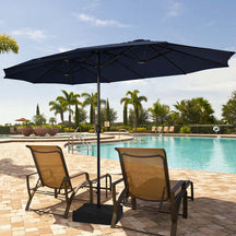 15FT Double Sided Patio Umbrella with Cross Base & Crank, Extra Large Steel Outdoor Market Umbrella UV Protection for Backyard, Poolside