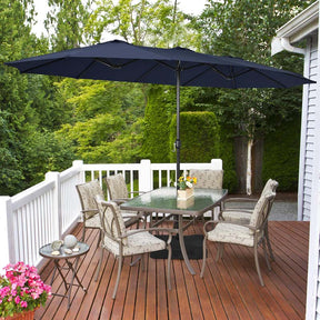 15FT Double Sided Patio Umbrella with Cross Base & Crank, Extra Large Steel Outdoor Market Umbrella UV Protection for Backyard, Poolside
