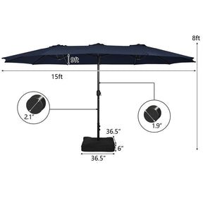 15FT Double Sided Patio Umbrella with Cross Base & Crank, Extra Large Steel Outdoor Market Umbrella UV Protection for Backyard, Poolside
