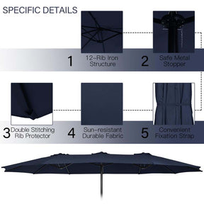 15FT Double Sided Patio Umbrella with Cross Base & Crank, Extra Large Steel Outdoor Market Umbrella UV Protection for Backyard, Poolside