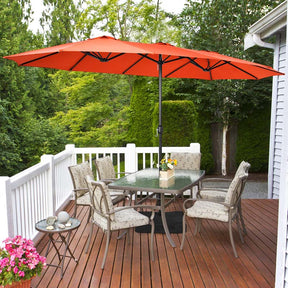 15FT Double Sided Patio Umbrella with Cross Base & Crank, Extra Large Steel Outdoor Market Umbrella UV Protection for Backyard, Poolside